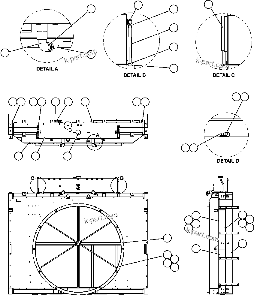 Komatsu parts book diagram for AFE50-CH 830E S/N A30818-A30819 & A30821 & A30826-A30830   ANTELOPE COAL: RADIATOR & SHROUD ASSEMBLY (PC1725)