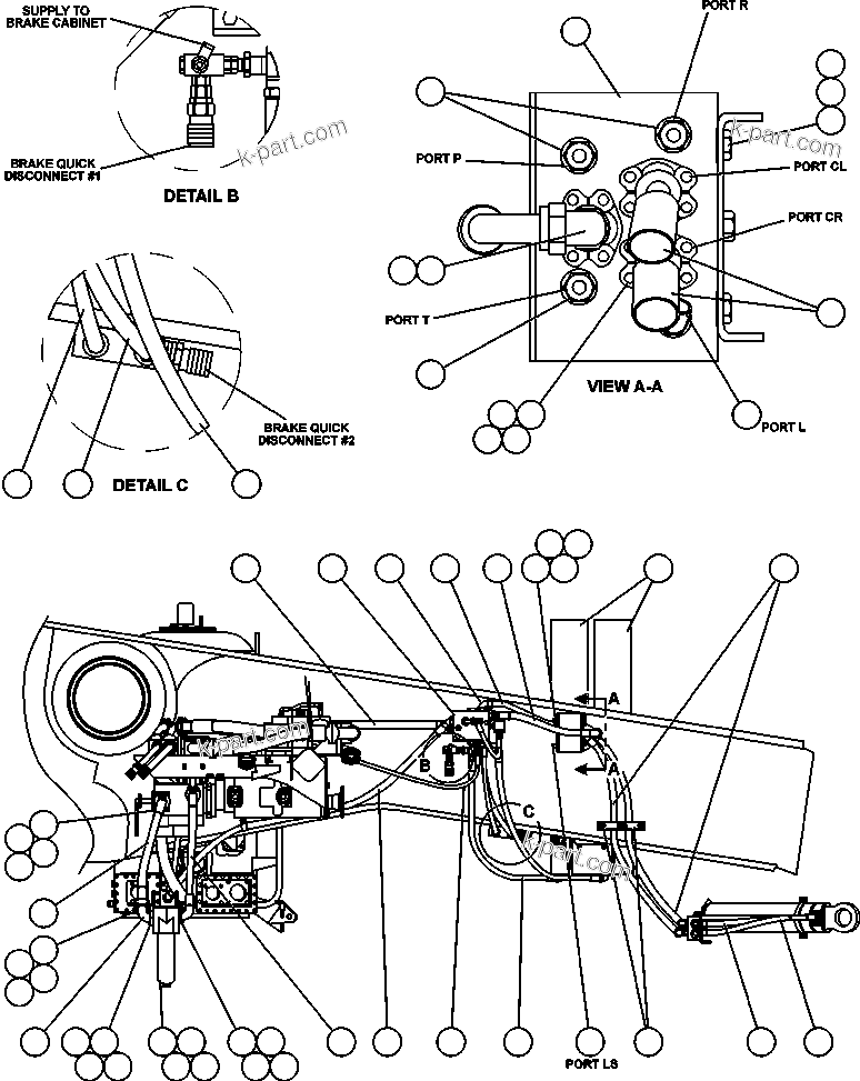 Komatsu parts book diagram for AFE50-CH 830E S/N A30818-A30819 & A30821 & A30826-A30830   ANTELOPE COAL: STEERING PIPING