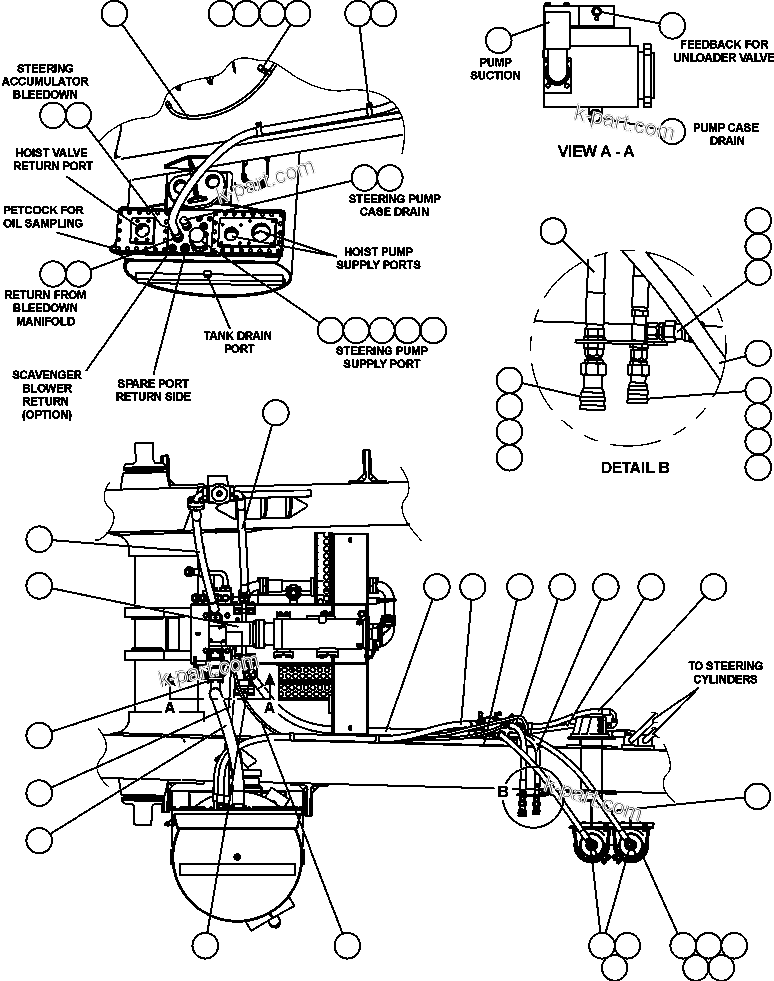 Komatsu parts book diagram for AFE50-CH 830E S/N A30818-A30819 & A30821 & A30826-A30830   ANTELOPE COAL: STEERING PIPING - 1