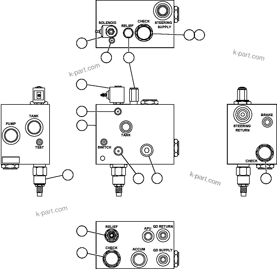 Komatsu parts book diagram for AFE50-CH 830E S/N A30818-A30819 & A30821 & A30826-A30830   ANTELOPE COAL: BLEEDDOWN MANIFOLD VALVE ASSM (PC0235)