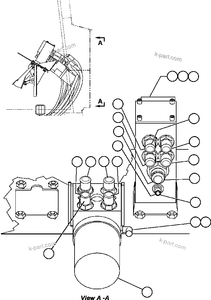 Komatsu parts book diagram for AFE50-CH 830E S/N A30818-A30819 & A30821 & A30826-A30830   ANTELOPE COAL: BRAKE/STEERING VALVE PIPING