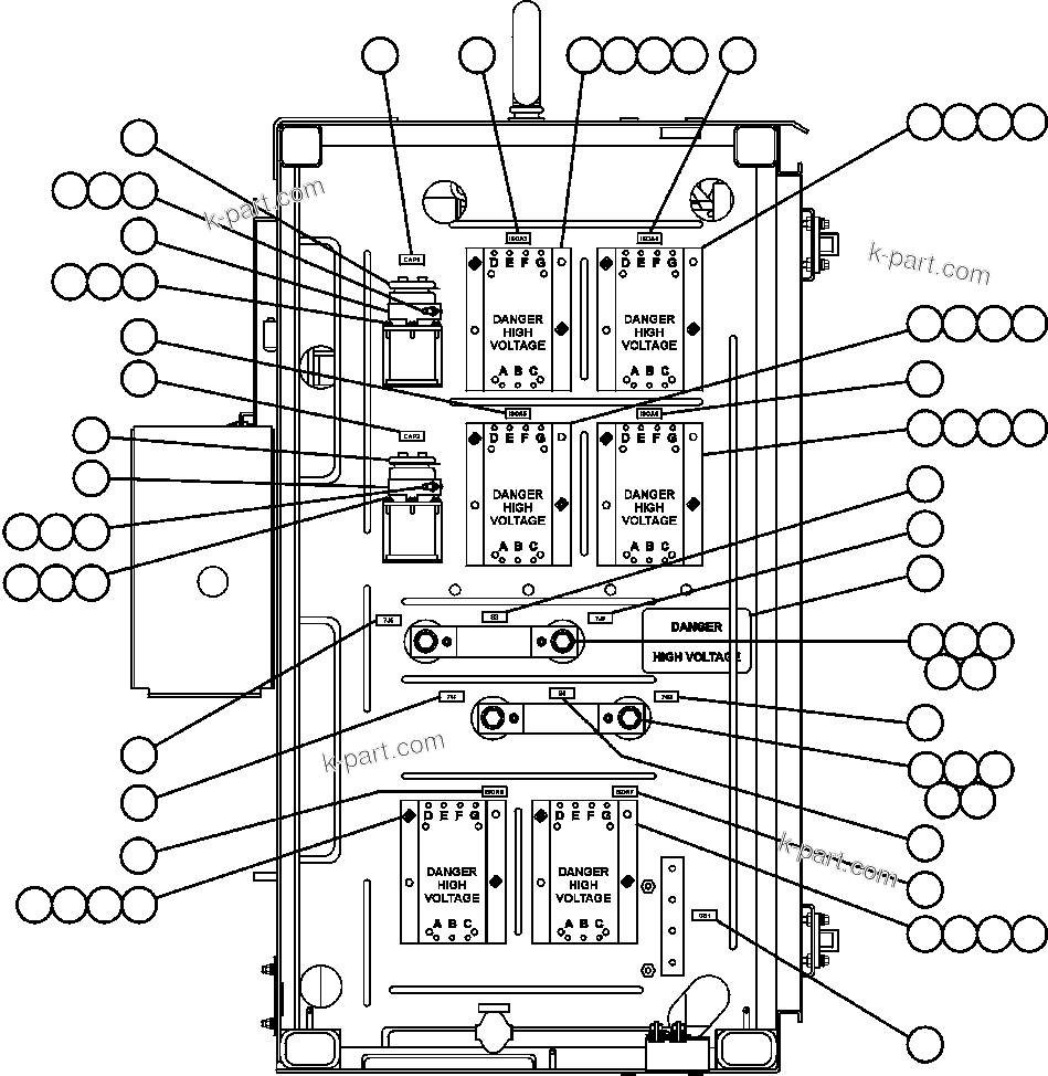 Komatsu parts book diagram for AFE50-CH 830E S/N A30818-A30819 & A30821 & A30826-A30830   ANTELOPE COAL: CONTROL CABINET - CENTER DOOR (RIGHT SIDE WALL)