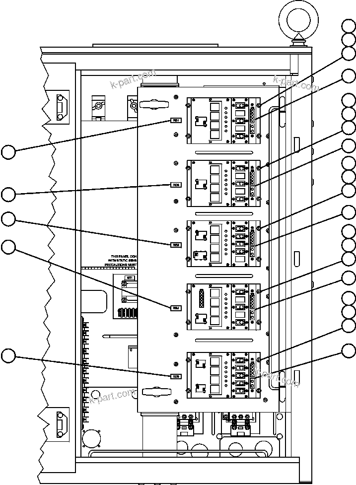 Komatsu parts book diagram for AFE50-CH 830E S/N A30818-A30819 & A30821 & A30826-A30830   ANTELOPE COAL: CONTROL CABINET RIGHT DOOR (SWING OUT DOOR)