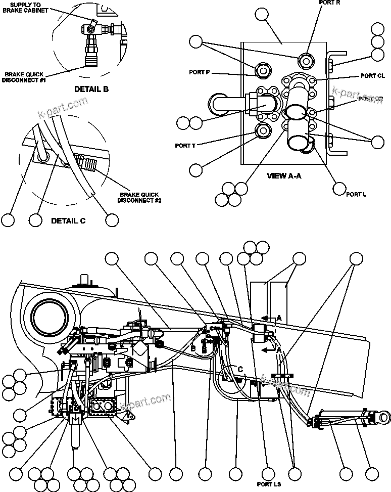 Komatsu parts book diagram for AFE50-CK 830E S/N A30825   APPALACHIAN FUEL: STEERING PIPING