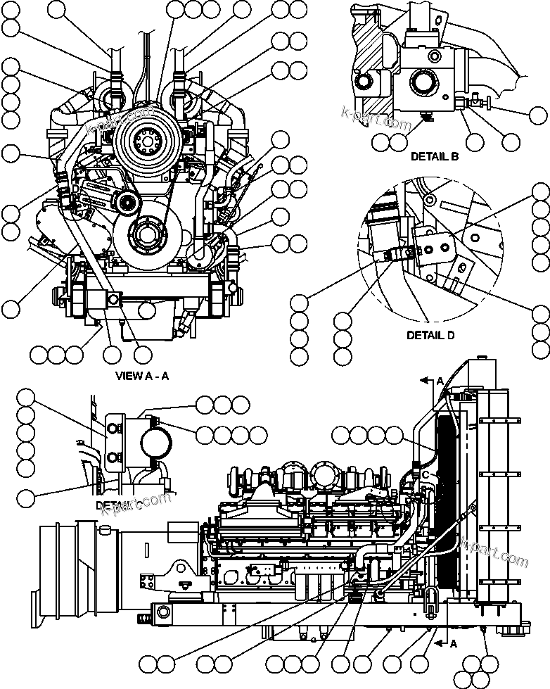 Komatsu parts book diagram for AFE50-CX 830E S/N A30871     I.O.C.C.: RADIATOR PIPING - 1