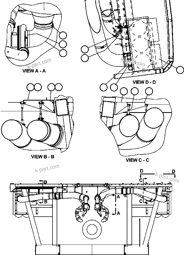 Komatsu parts book diagram for AFE50-CX 830E S/N A30871     I.O.C.C.: AIR CLEANER PIPING & INSTALLATION - 1