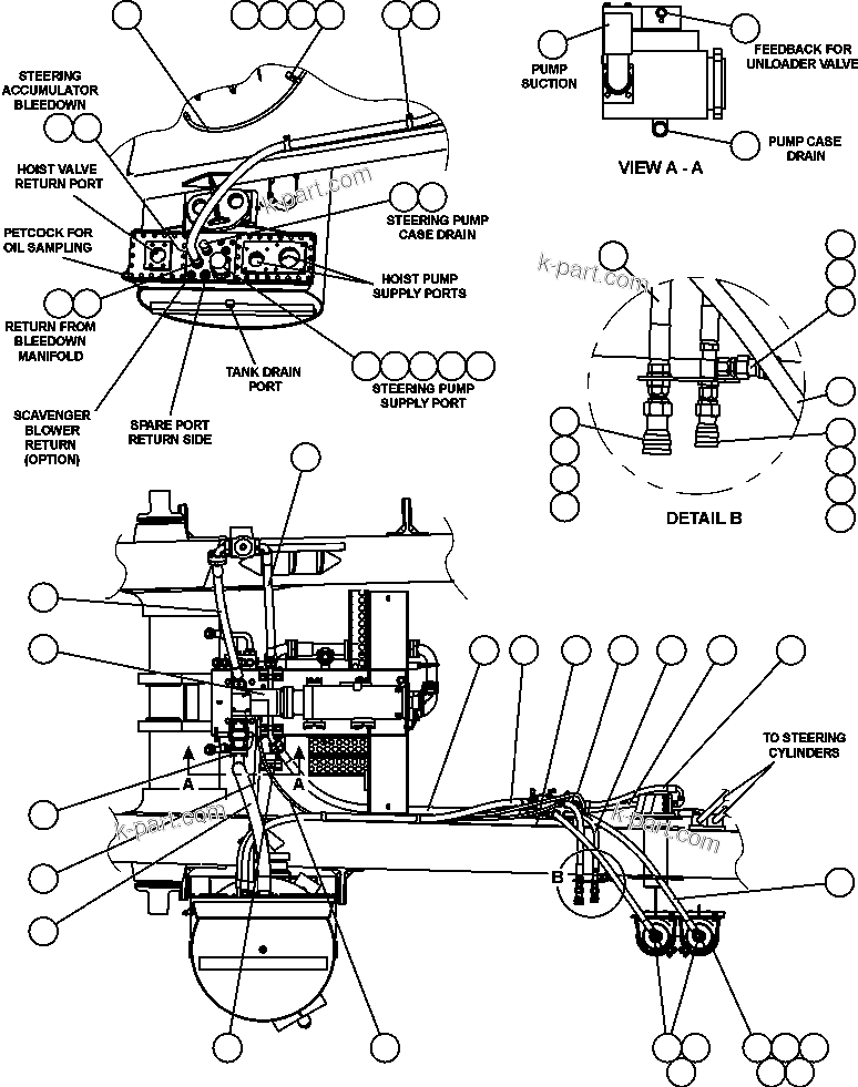 Komatsu parts book diagram for AFE50-CX 830E S/N A30871     I.O.C.C.: STEERING PIPING