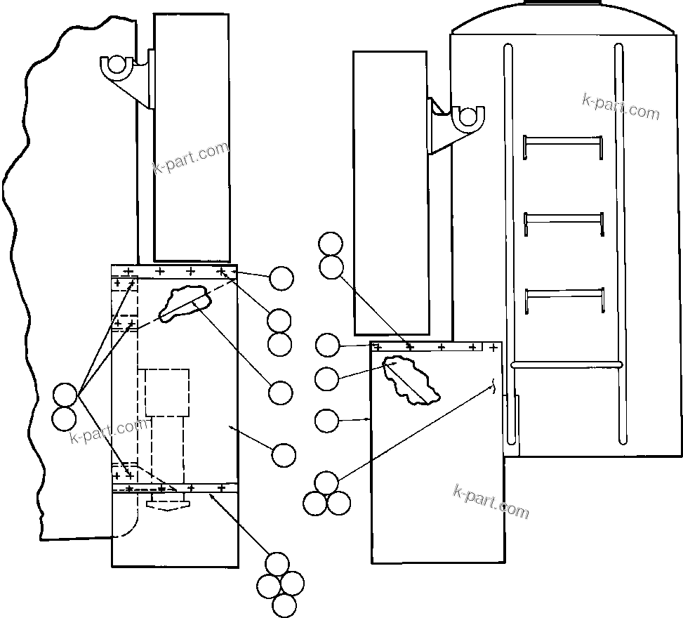 Komatsu parts book diagram for AFE50-CX 830E S/N A30871     I.O.C.C.: REAR MUDFLAP INSTALLATION