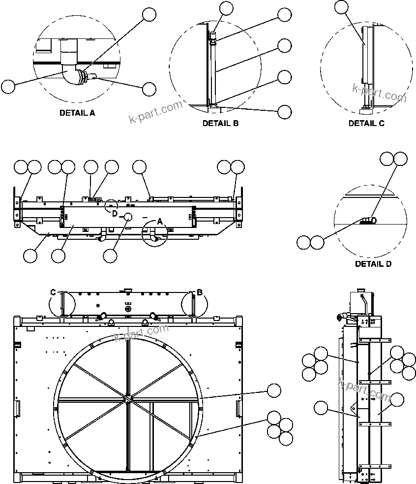 Komatsu parts book diagram for AFE50-CZ 830E S/N A30886    I.O.C.C.: RADIATOR & SHROUD ASSEMBLY (PC2068)