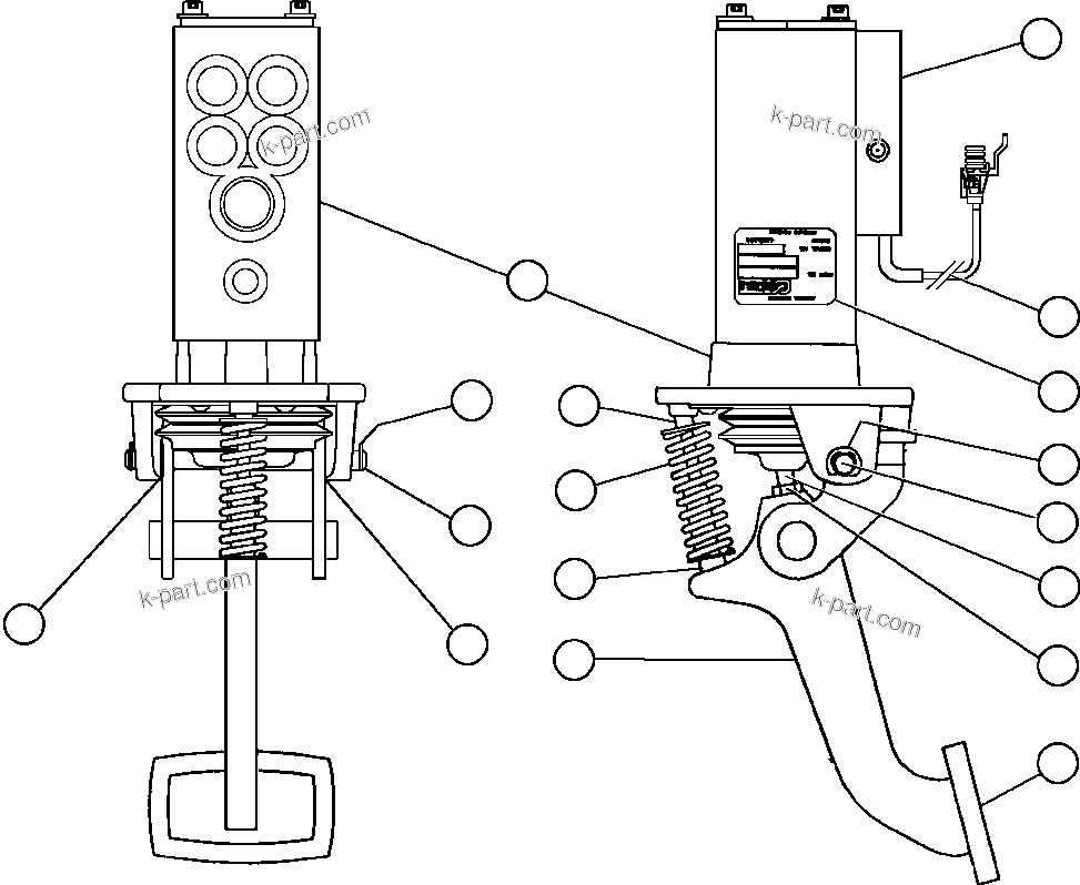 Komatsu parts book diagram for AFE50-CZ 830E S/N A30886    I.O.C.C.: BRAKE VALVE PEDAL ASSEMBLY (PC2024)