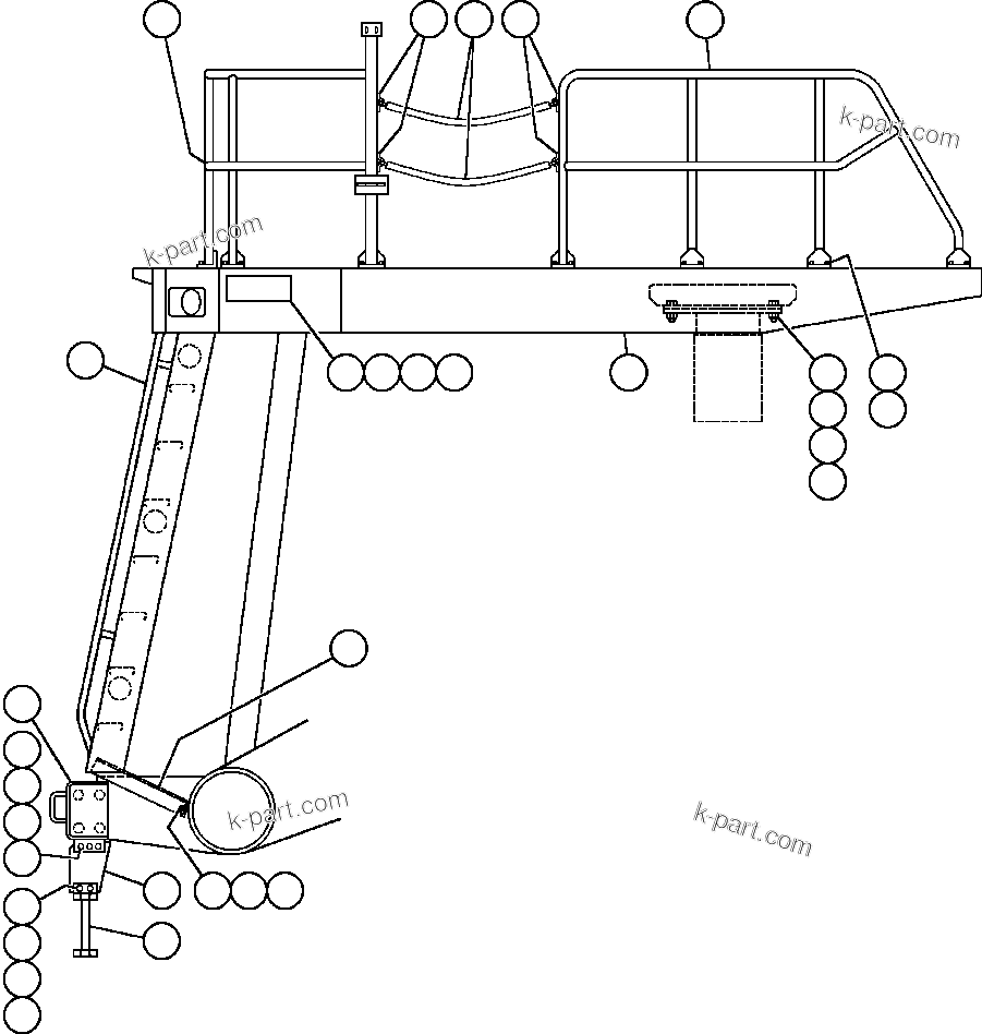 Komatsu parts book diagram for AFE50-G/H 830E S/N A30570-A30573, A30575-A30583 & A30586-A30588 LOS PELAMBRES: LEFT DECK, HANDRAILS & LADDER - 1