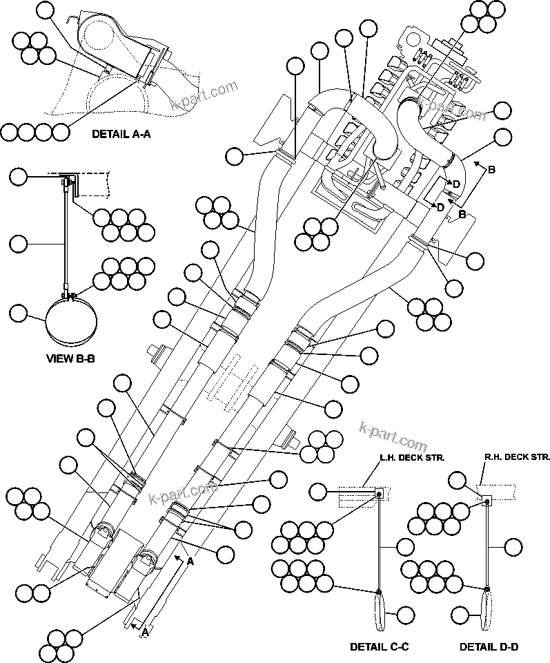 Komatsu parts book diagram for AFE50-G/H 830E S/N A30570-A30573, A30575-A30583 & A30586-A30588 LOS PELAMBRES: EXHAUST PIPING - 4