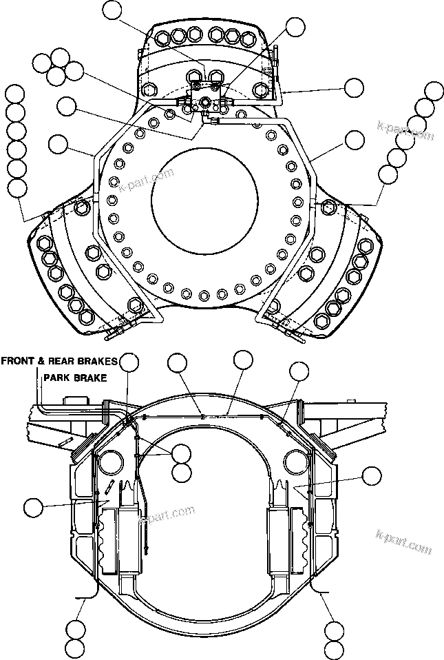 Komatsu parts book diagram for AFE50-G/H 830E S/N A30570-A30573, A30575-A30583 & A30586-A30588 LOS PELAMBRES: FRONT BRAKE PIPING