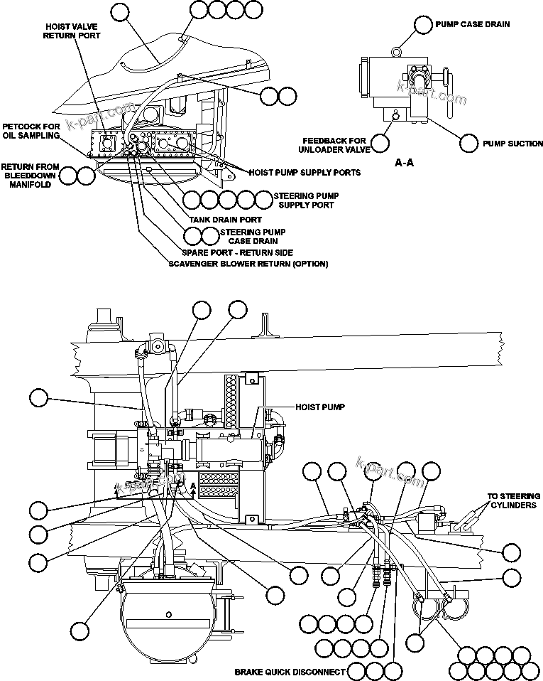 Komatsu parts book diagram for AFE50-G/H 830E S/N A30570-A30573, A30575-A30583 & A30586-A30588 LOS PELAMBRES: STEERING PIPING - 2
