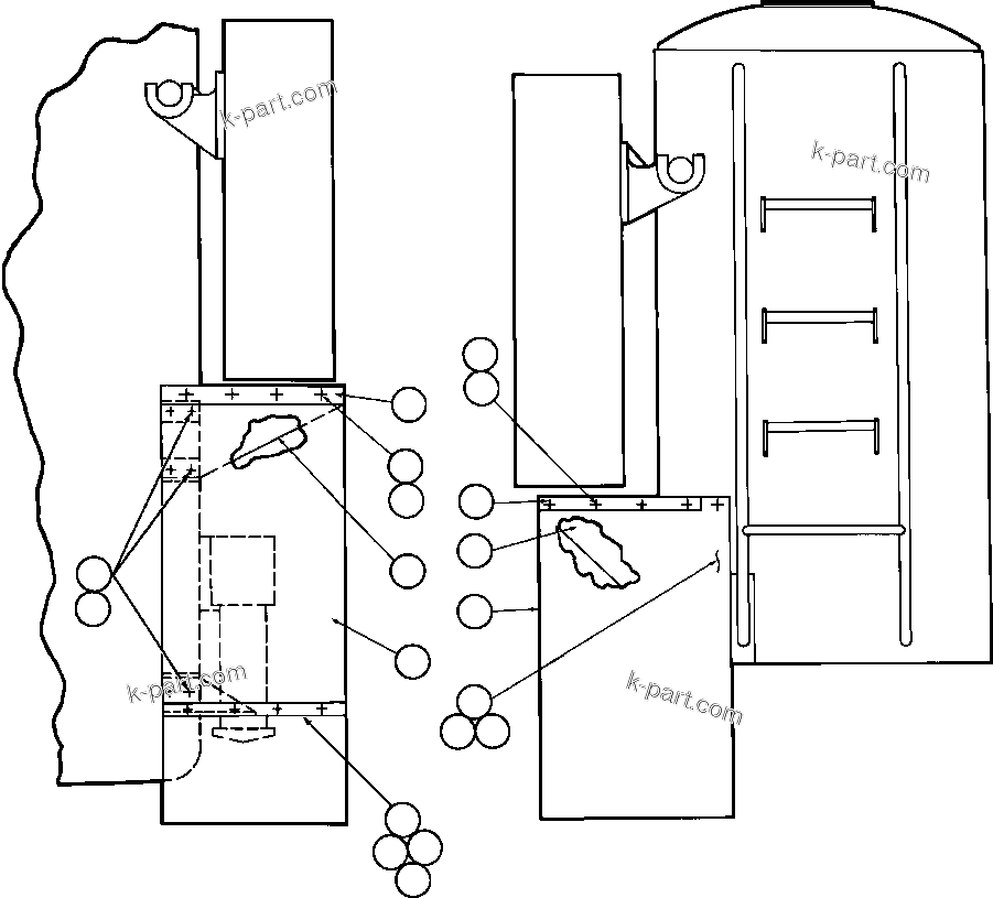 Komatsu parts book diagram for AFE50-G/H 830E S/N A30570-A30573, A30575-A30583 & A30586-A30588 LOS PELAMBRES: REAR MUD FLAP INSTALLATION