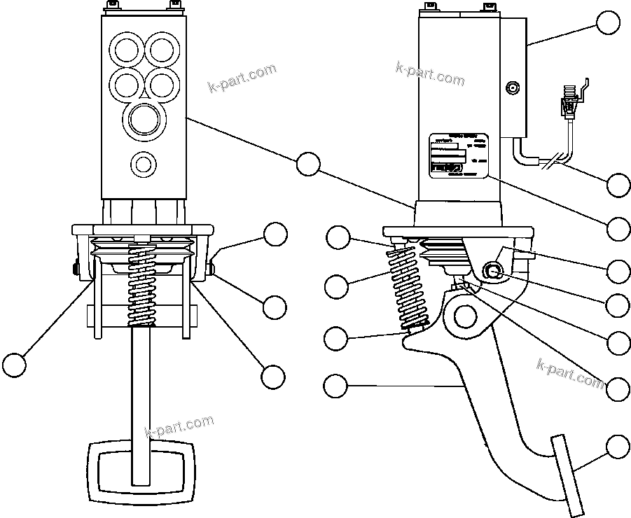 Komatsu parts book diagram for AFE50-G/H 830E S/N A30570-A30573, A30575-A30583 & A30586-A30588 LOS PELAMBRES: BRAKE VALVE PEDAL ASSEMBLY (PC0418)