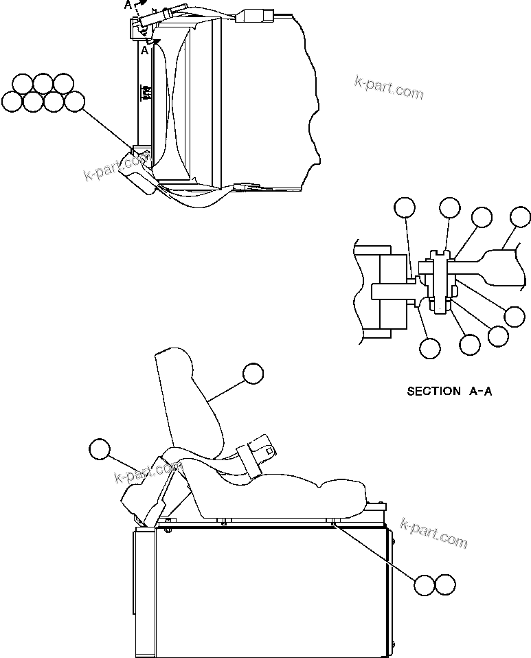 Komatsu parts book diagram for AFE50-GA 830E S/N GAE2144830E    ARCH MINERAL RUFFNER MINE-GLIDER KIT: PASSENGER SEAT INSTALLATION