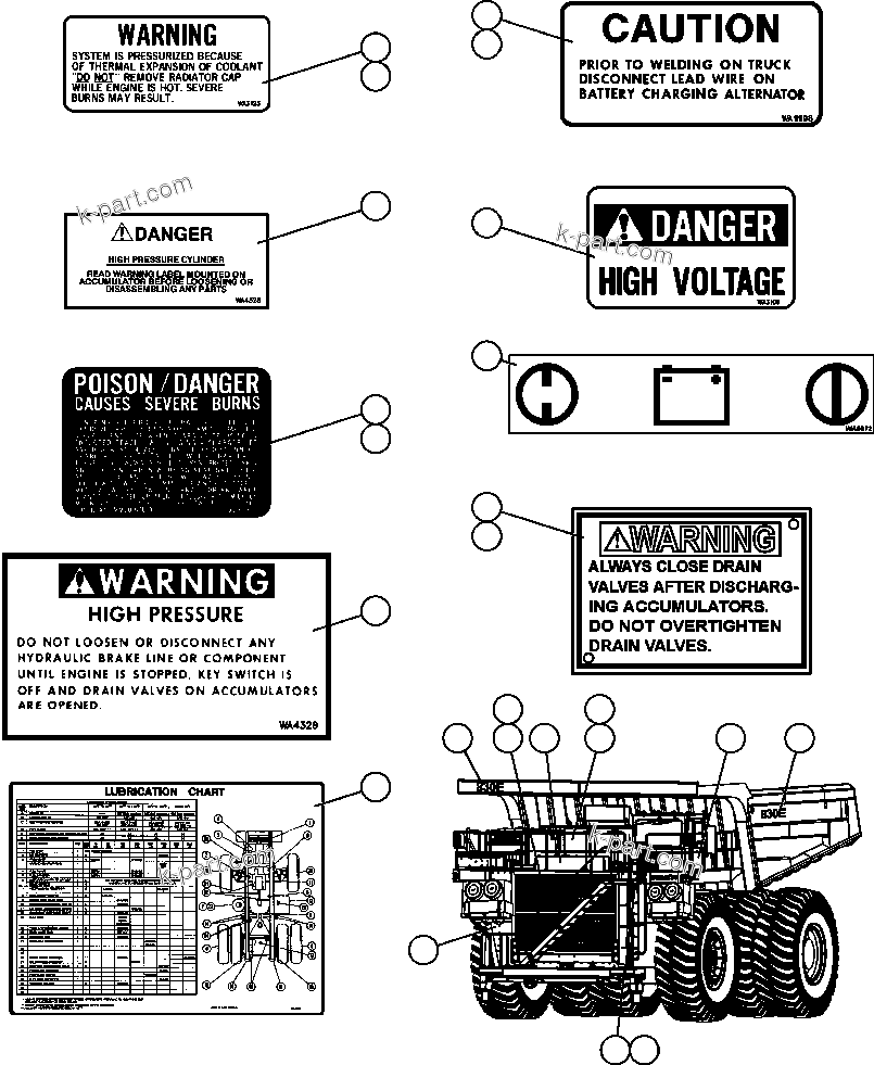 Komatsu parts book diagram for AFE50-GC 830E S/N GAE2170 & GAE2173 & GAE2175 & GAE2177            GLIDER KIT: DECALS & WARNINGS - 1