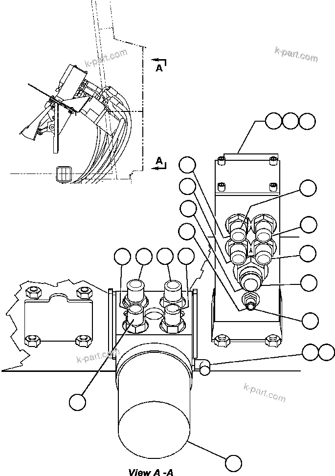 Komatsu parts book diagram for AFE50-GC 830E S/N GAE2170 & GAE2173 & GAE2175 & GAE2177            GLIDER KIT: BRAKE/STEERING VALVE PIPING