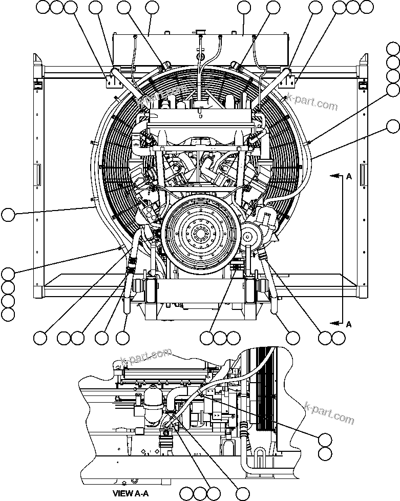 Komatsu parts book diagram for AFE52-AB 930E-3 S/N A30387-A30388 & A30391 & A30393 & A30397-A30398 & A30401 CHUQUICAMATA: RADIATOR PIPING (REAR VIEW)