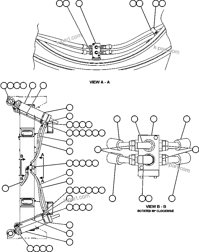 Komatsu parts book diagram for AFE52-AB 930E-3 S/N A30387-A30388 & A30391 & A30393 & A30397-A30398 & A30401 CHUQUICAMATA: STEERING CYLINDER PIPING