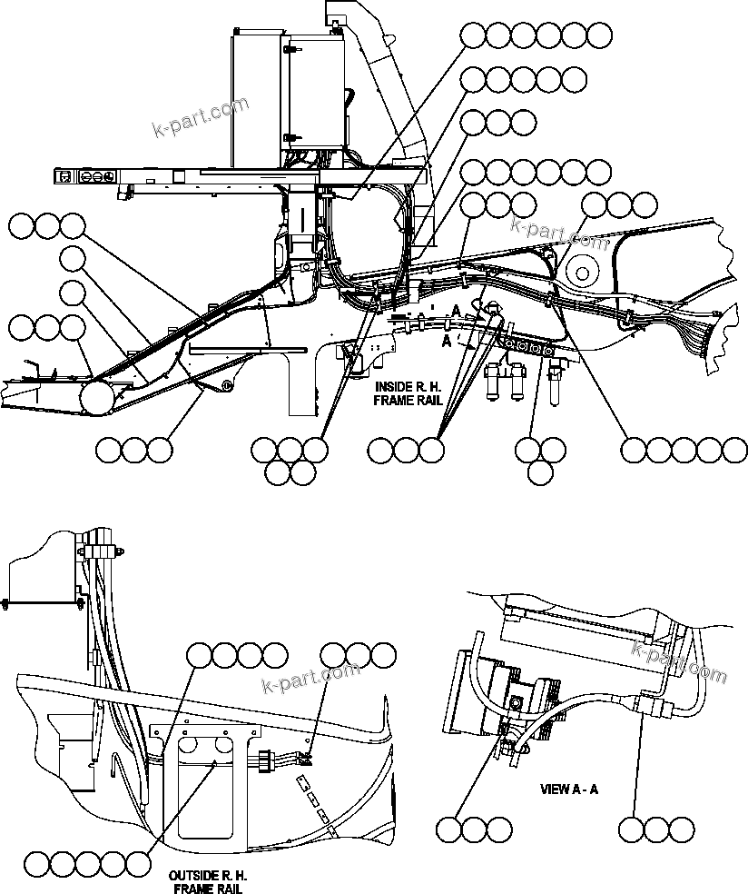 Komatsu parts book diagram for AFE52-AB 930E-3 S/N A30387-A30388 & A30391 & A30393 & A30397-A30398 & A30401 CHUQUICAMATA: POWER CABLE ROUTING (R.H. FRAME RAIL)