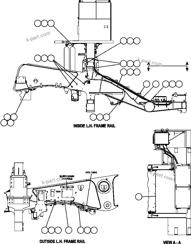 Komatsu parts book diagram for AFE52-AB 930E-3 S/N A30387-A30388 & A30391 & A30393 & A30397-A30398 & A30401 CHUQUICAMATA: POWER CABLE ROUTING (L.H. FRAME RAIL)