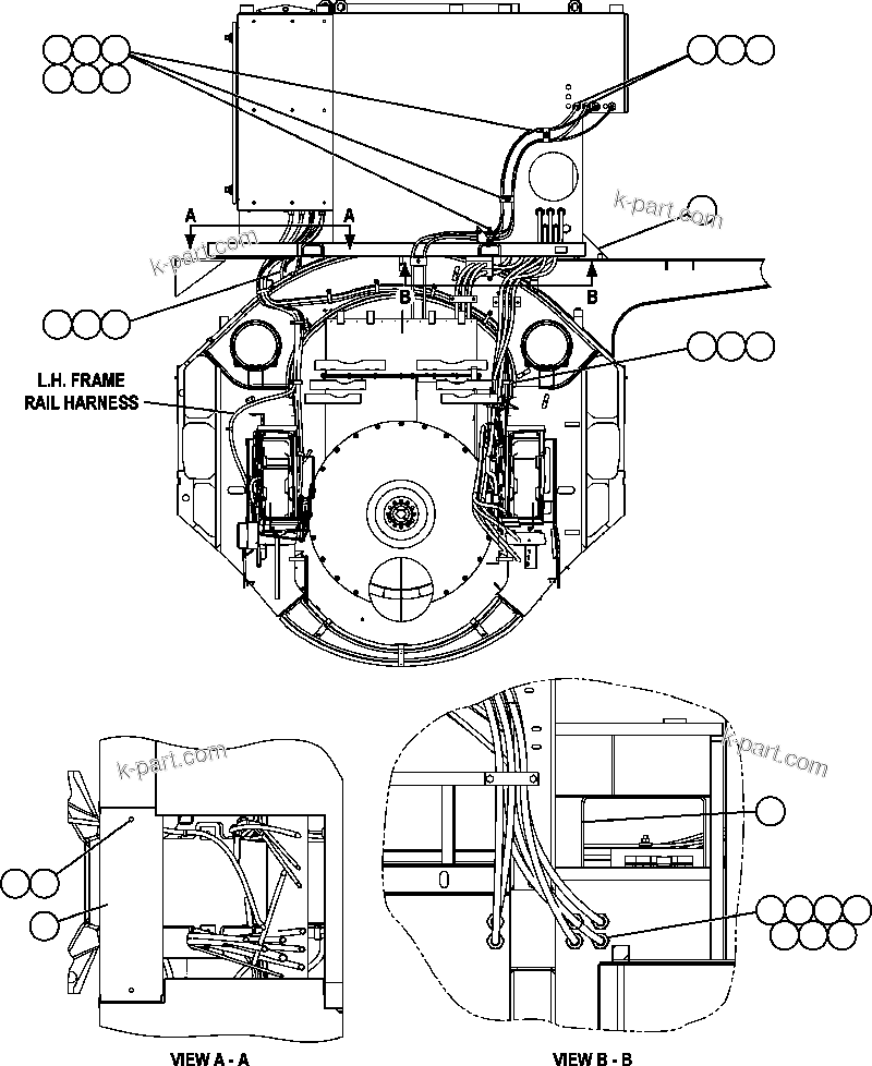Komatsu parts book diagram for AFE52-AB 930E-3 S/N A30387-A30388 & A30391 & A30393 & A30397-A30398 & A30401 CHUQUICAMATA: POWER CABLE ROUTING (REAR VIEW)