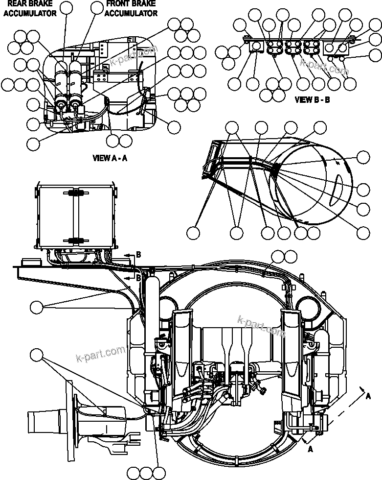 Komatsu parts book diagram for AFE52-AB 930E-3 S/N A30387-A30388 & A30391 & A30393 & A30397-A30398 & A30401 CHUQUICAMATA: HYDRAULIC BRAKE CABINET PIPING (BOTTOM) - 1