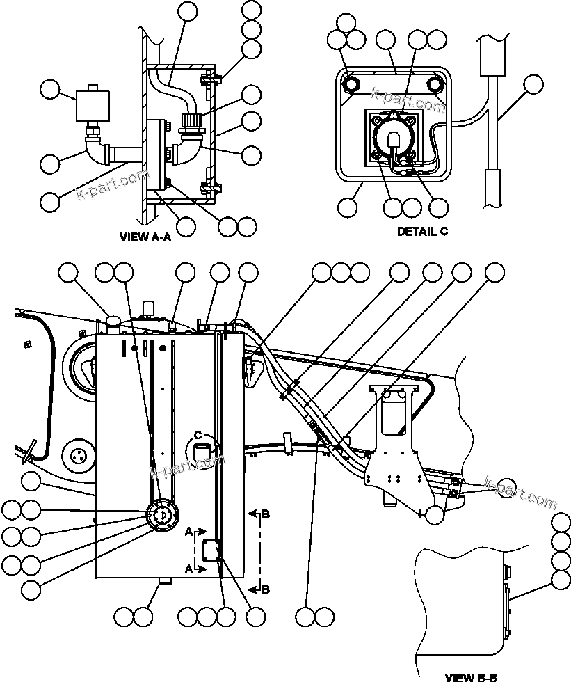 Komatsu parts book diagram for AFE52-AB 930E-3 S/N A30387-A30388 & A30391 & A30393 & A30397-A30398 & A30401 CHUQUICAMATA: FUEL TANK INSTALLATION & PIPING