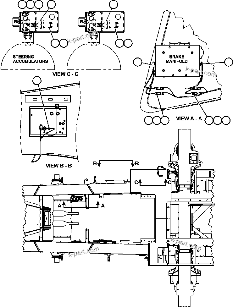 Komatsu parts book diagram for AFE52-AB 930E-3 S/N A30387-A30388 & A30391 & A30393 & A30397-A30398 & A30401 CHUQUICAMATA: STEERING ACCUMULATOR PRESSURE SWITCH INSTL