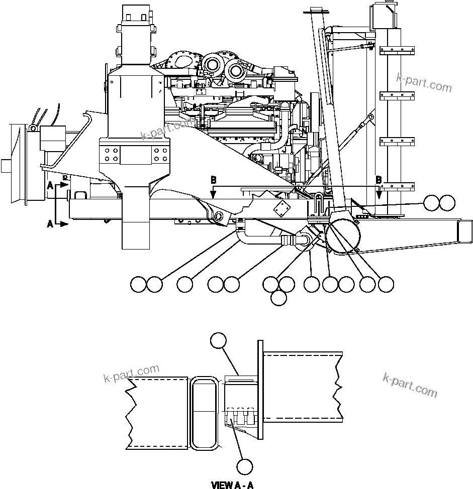 Komatsu parts book diagram for AFE52-J 930E-3 S/N A30336-A30340  KLEMKE: RADIATOR PIPING & ENGINE MOUNTING