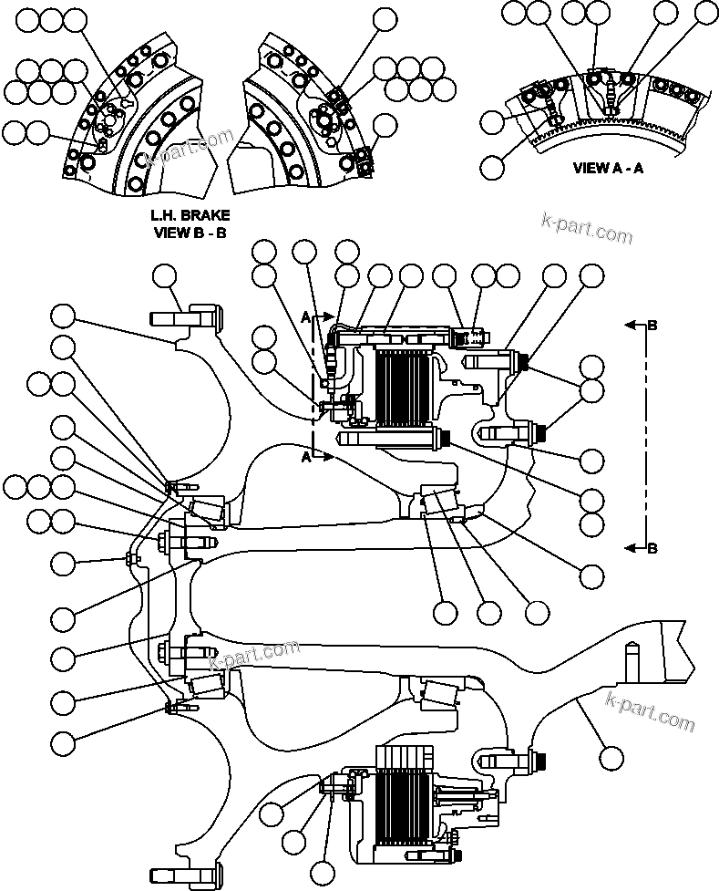 Komatsu parts book diagram for AFE52-J 930E-3 S/N A30336-A30340  KLEMKE: SPINDLE, HUB AND BRAKE ASSEMBLY (EK3780)