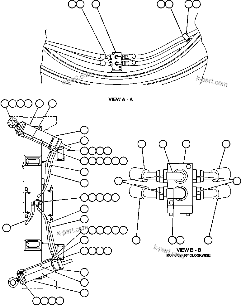 Komatsu parts book diagram for AFE52-J 930E-3 S/N A30336-A30340  KLEMKE: STEERING CYLINDER PIPING