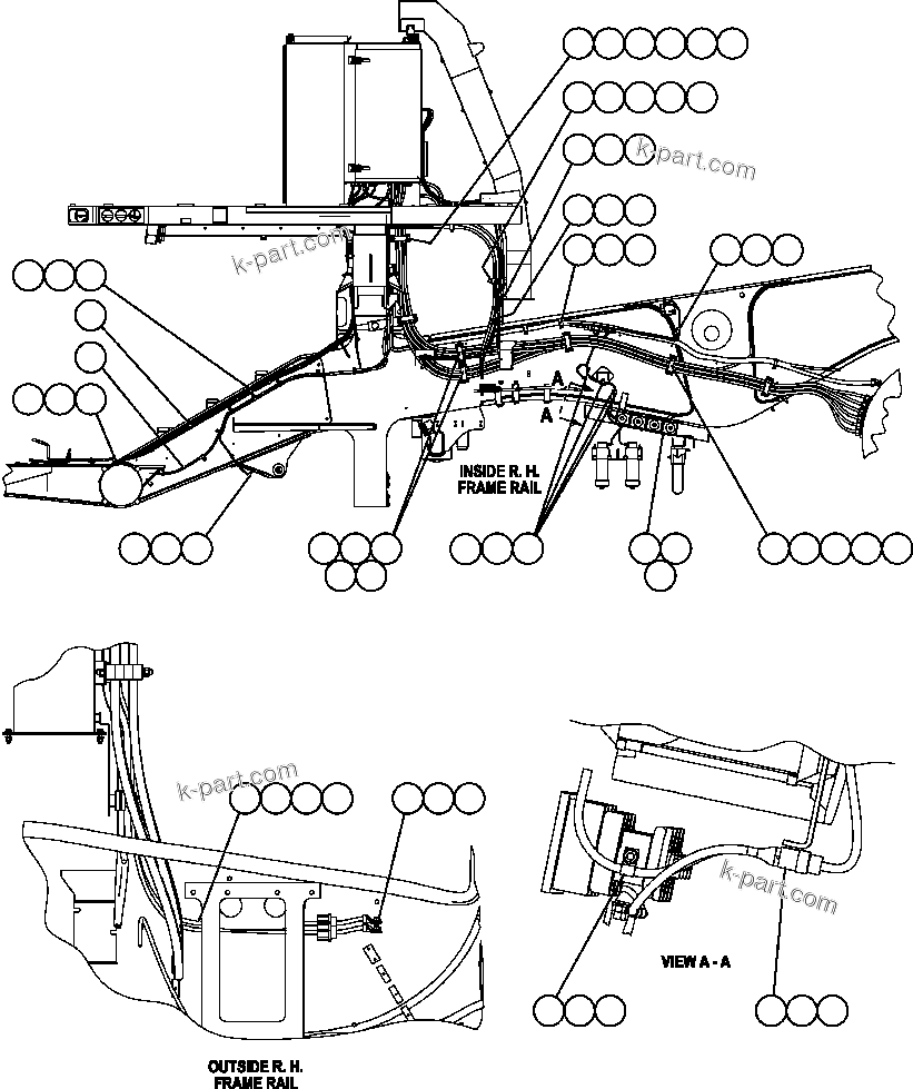 Komatsu parts book diagram for AFE52-J 930E-3 S/N A30336-A30340  KLEMKE: POWER CABLE ROUTING (R.H. FRAME RAIL)