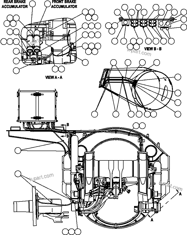 Komatsu parts book diagram for AFE52-J 930E-3 S/N A30336-A30340  KLEMKE: HYDRAULIC BRAKE CABINET PIPING (BOTTOM) - 1