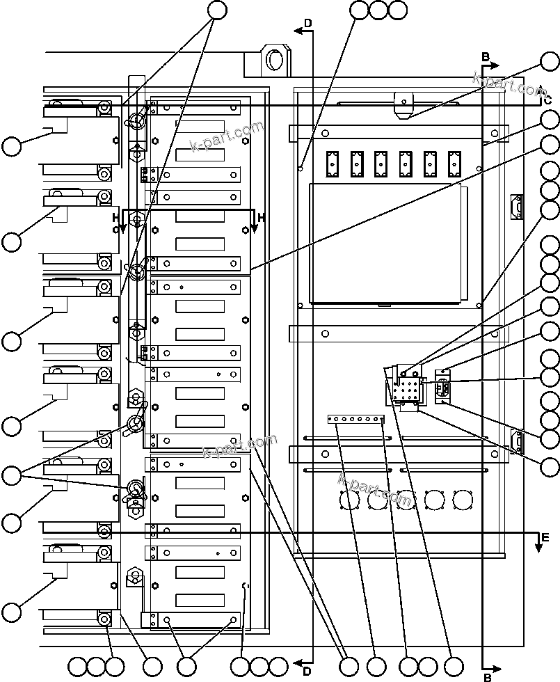 Komatsu parts book diagram for AFE52-J 930E-3 S/N A30336-A30340  KLEMKE: CONTROL CABINET (RIGHT FRONT)