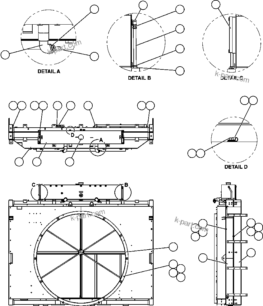 Komatsu parts book diagram for AFE57-AA 830E-AC S/N A30106 - A30108      ELK VALLEY COAL: RADIATOR & SHROUD ASSEMBLY (PC2068)