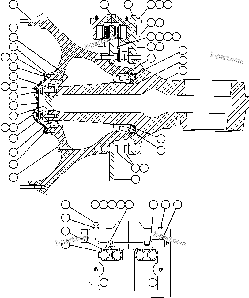 Komatsu parts book diagram for AFE57-AA 830E-AC S/N A30106 - A30108      ELK VALLEY COAL: SPINDLE, HUB & BRAKE ASSEMBLY