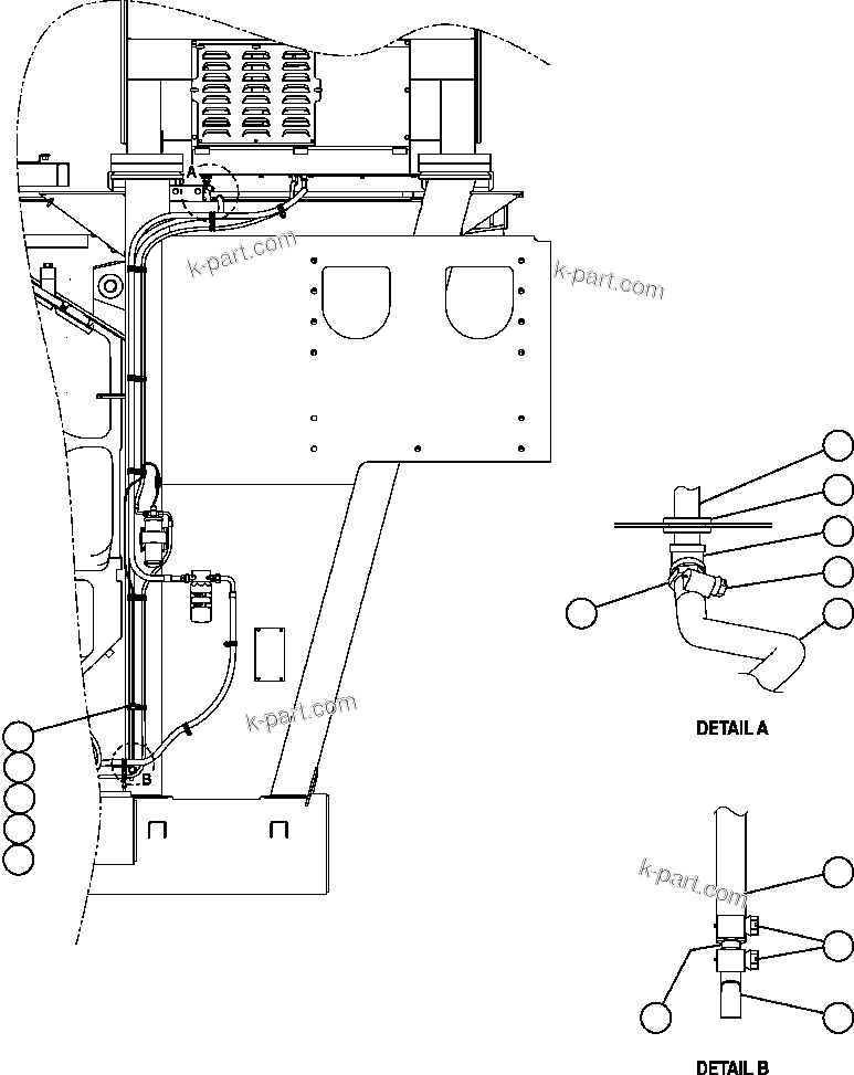 Komatsu parts book diagram for AFE57-AA 830E-AC S/N A30106 - A30108      ELK VALLEY COAL: HEATER/AC DRAIN HOSE INSTALLATION