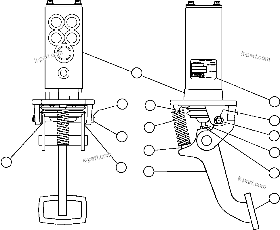 Komatsu parts book diagram for AFE57-AA 830E-AC S/N A30106 - A30108      ELK VALLEY COAL: BRAKE VALVE PEDAL ASSEMBLY (PC2025)