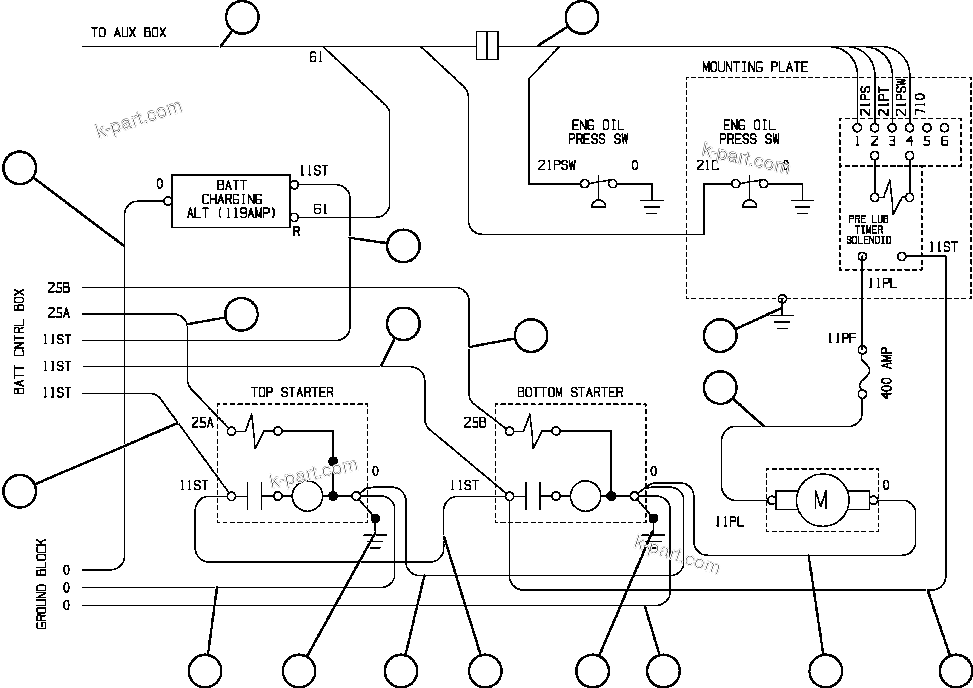 Komatsu parts book diagram for AFE57-AA 830E-AC S/N A30106 - A30108      ELK VALLEY COAL: BATTERY & ELECTRIC STARTER WIRING
