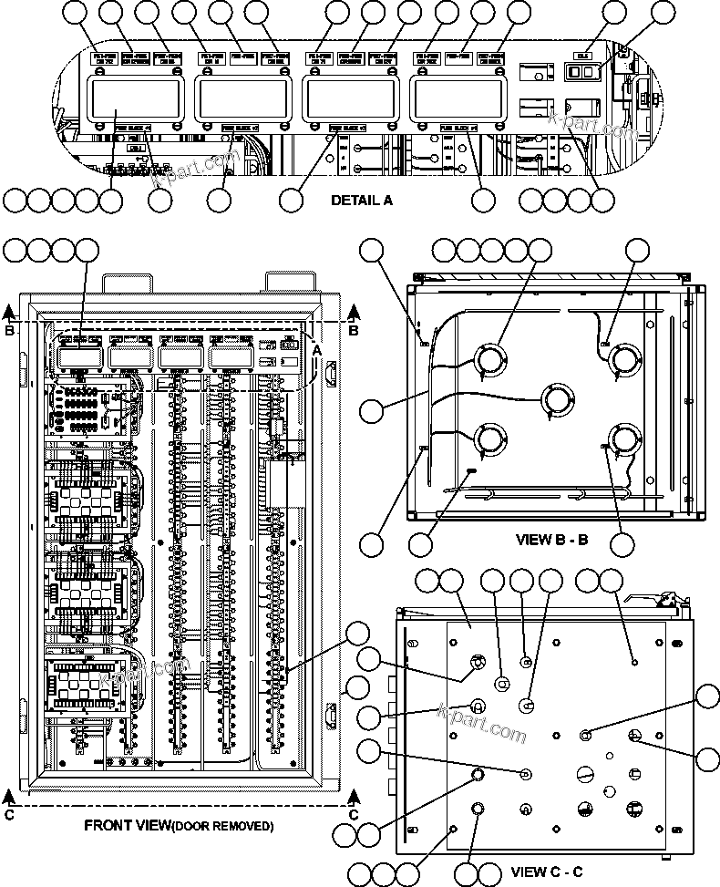 Komatsu parts book diagram for AFE57-AA 830E-AC S/N A30106 - A30108      ELK VALLEY COAL: AUXILIARY CONTROL CABINET COMPONENTS - FRONT VIEW