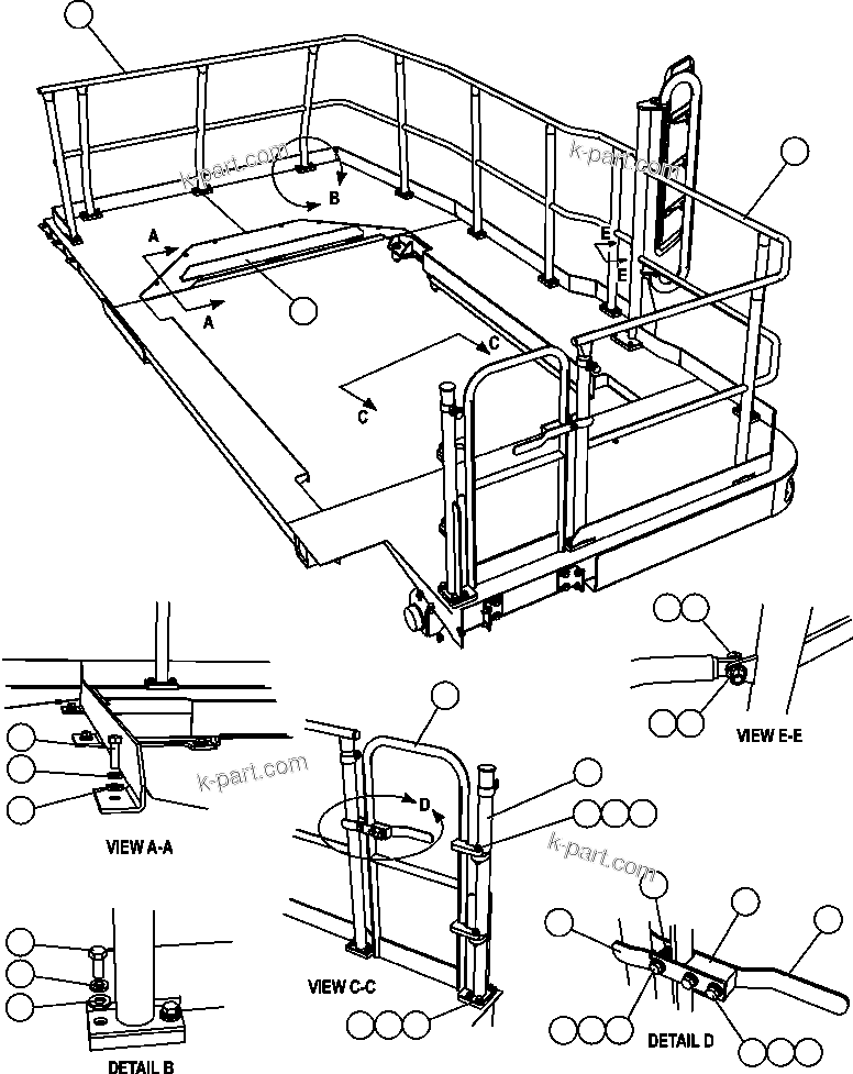 Komatsu parts book diagram for AFE57-AM 830E-1AC S/N A30162, A30163, A30165 - A30167, A30170 - A30173     MACARTHUR: L.H. DECK HANDRAILS
