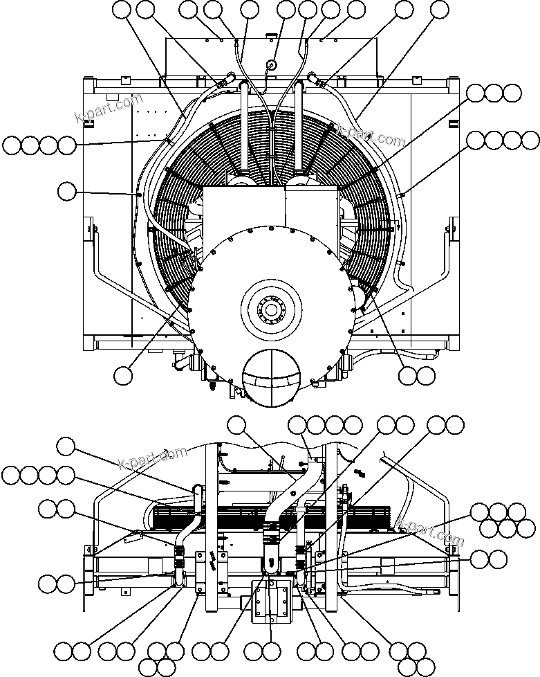 Komatsu parts book diagram for AFE57-AM 830E-1AC S/N A30162, A30163, A30165 - A30167, A30170 - A30173     MACARTHUR: RADIATOR PIPING ( 1/2)