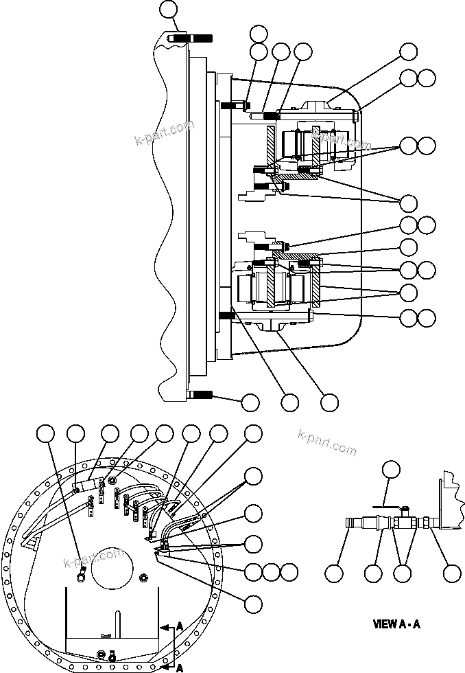 Komatsu parts book diagram for AFE57-AM 830E-1AC S/N A30162, A30163, A30165 - A30167, A30170 - A30173     MACARTHUR: REAR DISC & PARKING BRAKE INSTL ( 1/2)