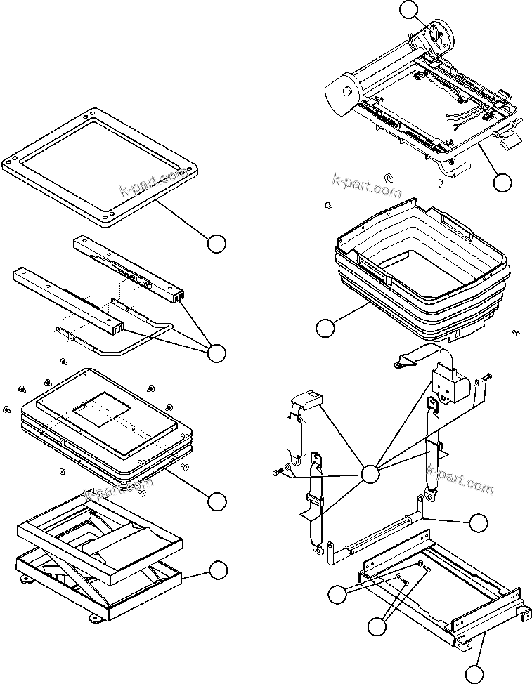 Komatsu parts book diagram for AFE57-AM 830E-1AC S/N A30162, A30163, A30165 - A30167, A30170 - A30173     MACARTHUR: OPERATOR'S SEAT ASSEMBLY   2/6 (PC2324)
