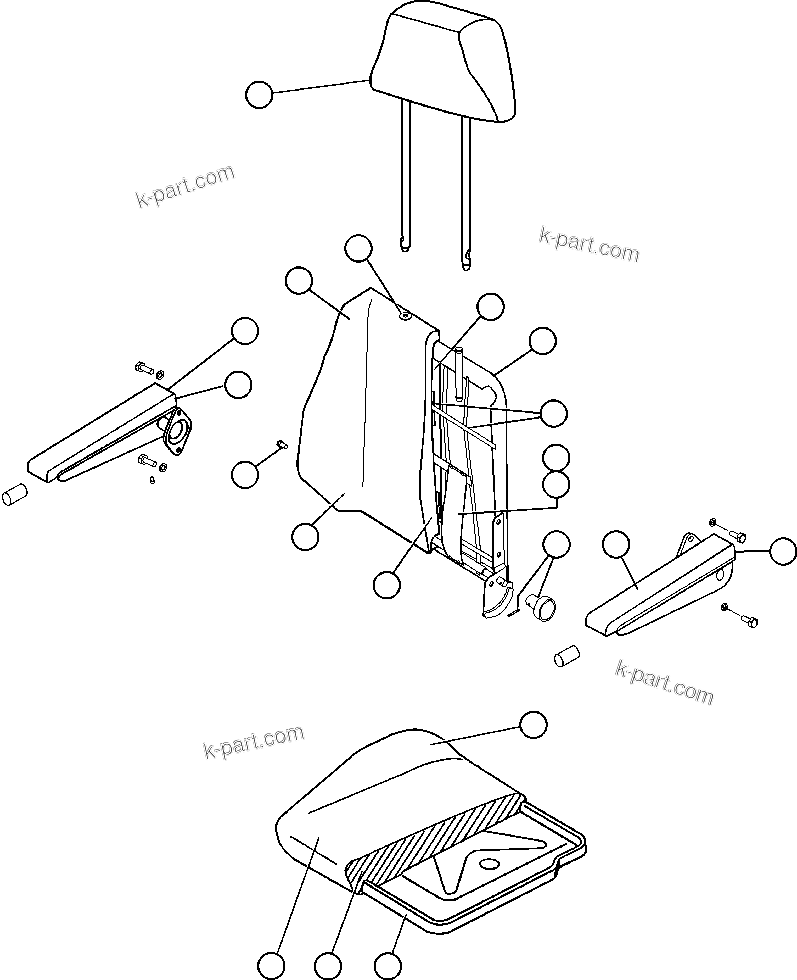 Komatsu parts book diagram for AFE57-AM 830E-1AC S/N A30162, A30163, A30165 - A30167, A30170 - A30173     MACARTHUR: PASSENGER SEAT ASSEMBLY   2/6 (PC2371)