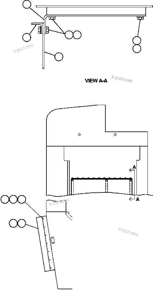 Komatsu parts book diagram for AFE57-AM 830E-1AC S/N A30162, A30163, A30165 - A30167, A30170 - A30173     MACARTHUR: UNDER CAB MUDFLAP INSTALLATION