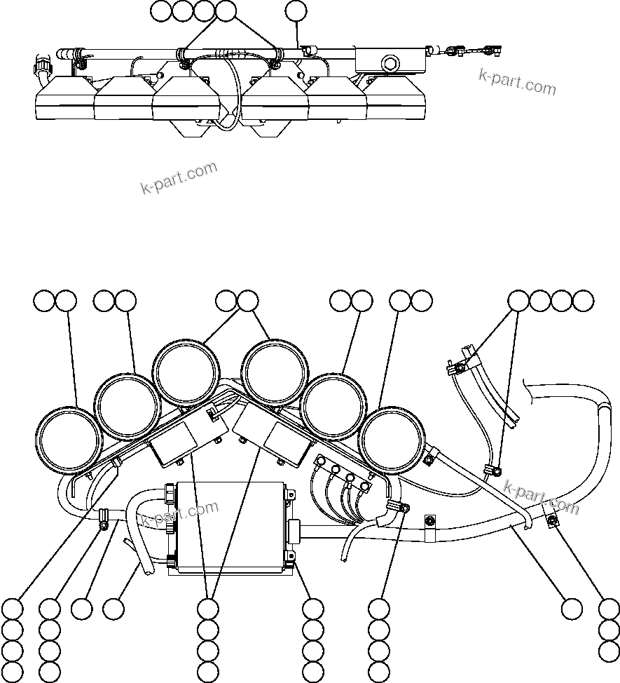 Komatsu parts book diagram for AFE57-AM 830E-1AC S/N A30162, A30163, A30165 - A30167, A30170 - A30173     MACARTHUR: REAR LIGHTS & BACKUP HORN INSTALLATION